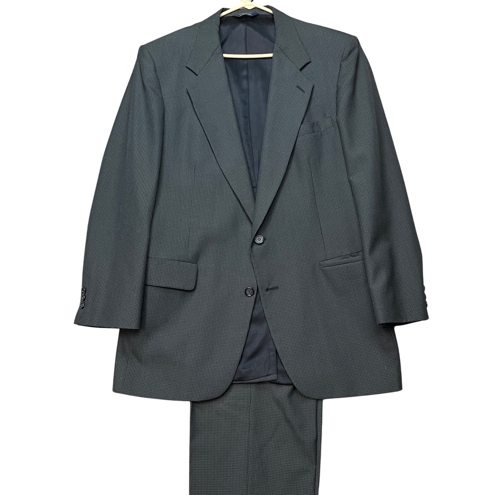 VTG Kuppenheimer 2pc Suit Mens 42L Gray Black Houndstooth Flap Pocket USA Made